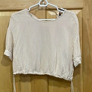 Zara crop top gold/yellow/brown stripe button back size S